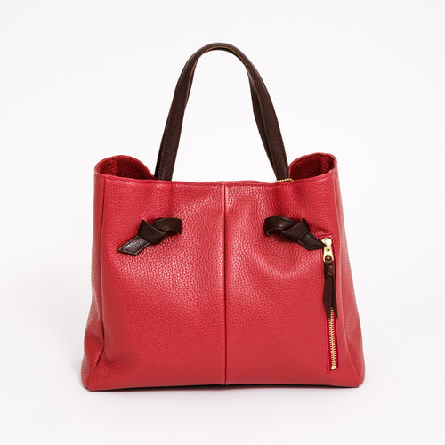 結び手提げトート シュリンク レッド