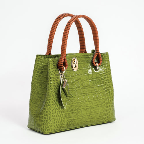 巻き手バッグ2 マットクロコ型押し 若草