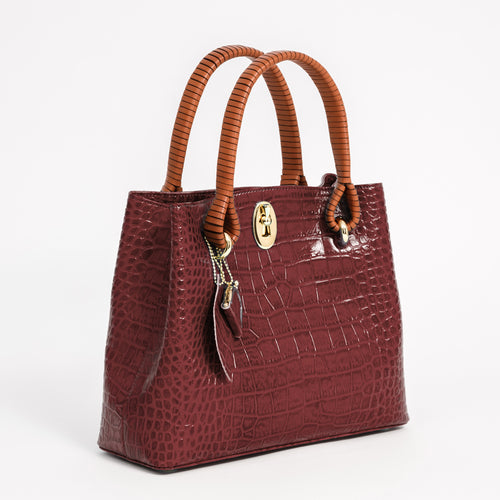 巻き手バッグ2 マットクロコ型押し ボルドー